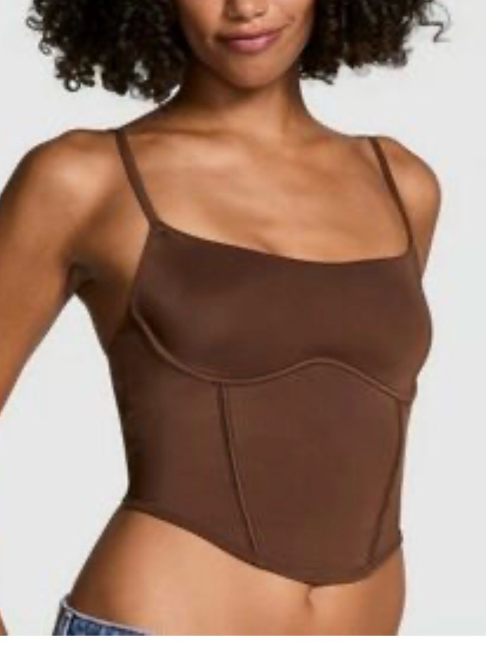 NEW Victoria’s Secret Pink Brown Corset-Style Tank Top with Thin Straps XS